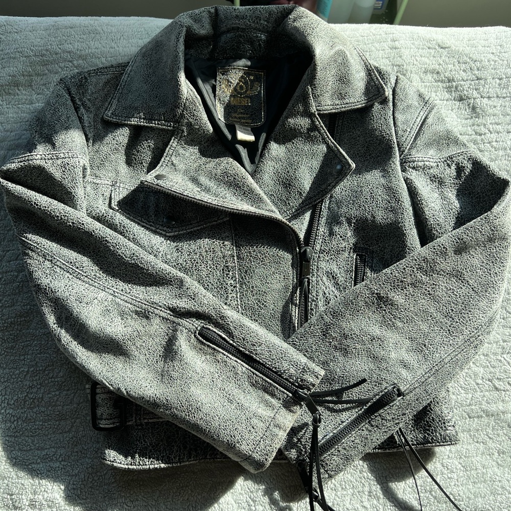 Diesel Grey Leather moto/biker Jacket